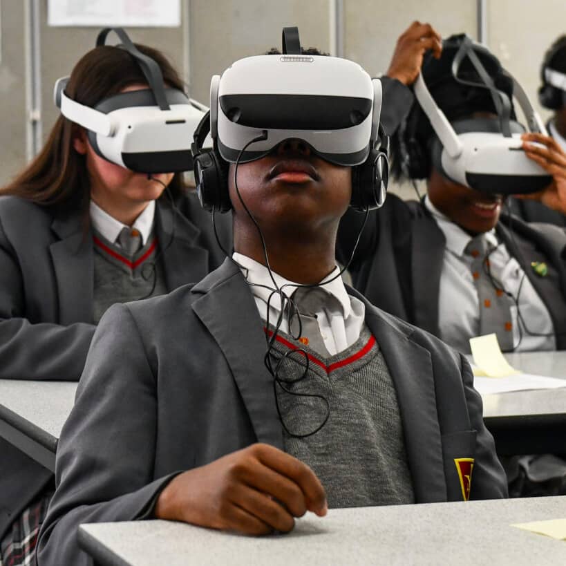 Young man wearing VR glasses