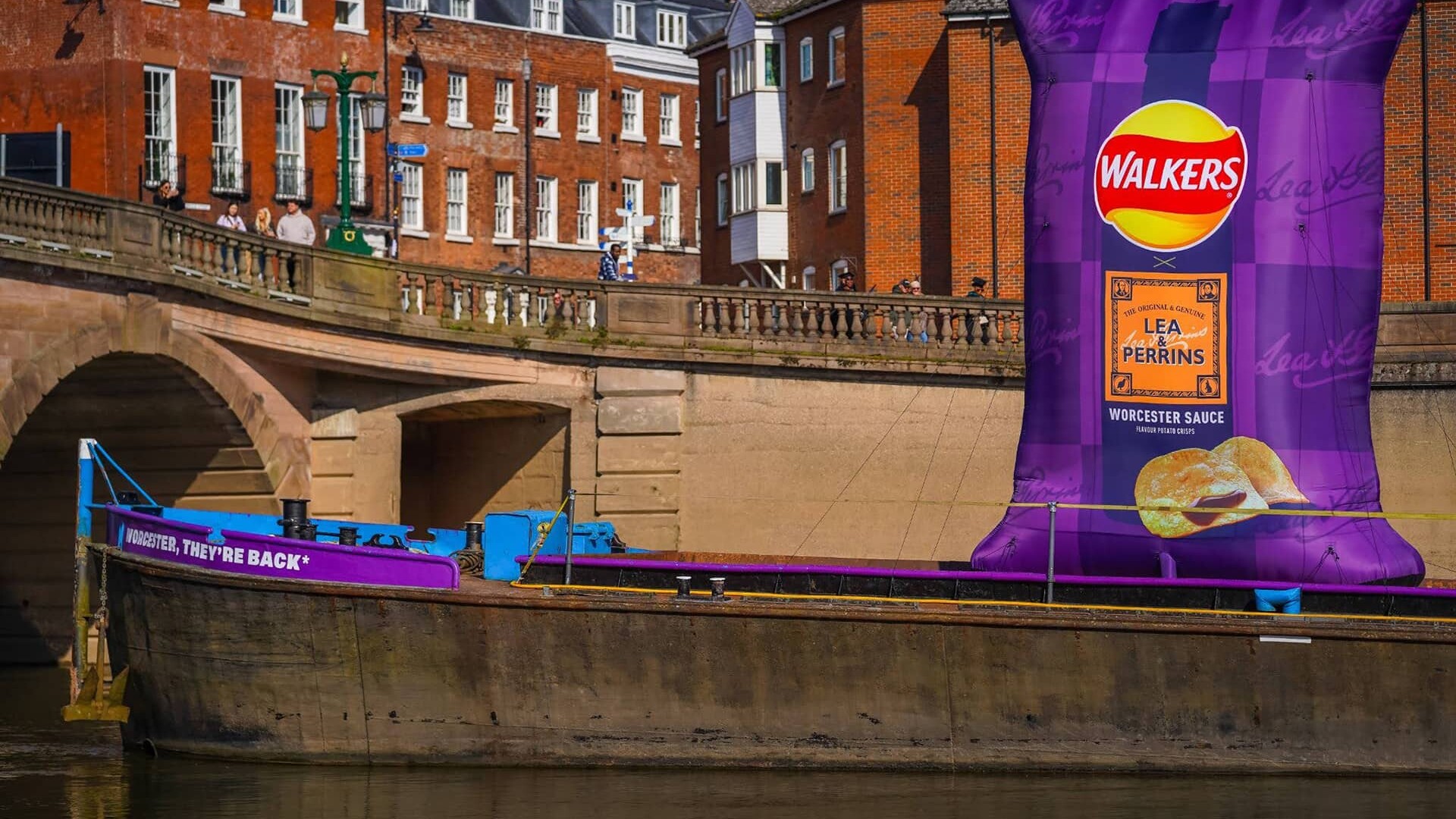 Huge air-filled pack of Walkers chips on a boat